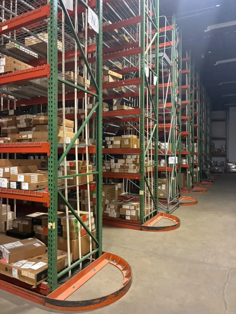 Organized shelf racking with labeled boxes at Rush 24/7